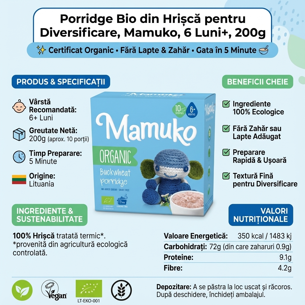 Porridge Bio din Hrișcă pentru Diversificare, Mamuko, 6 Luni+, 200g 4