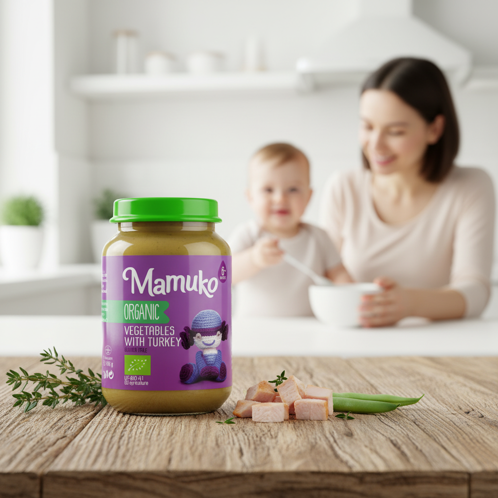 Mamuko - Piure de Legume cu Curcan Bio pentru Bebeluși (6+ Luni), 190g