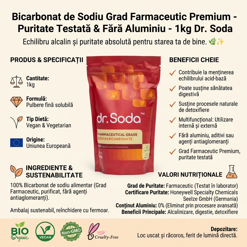 Bicarbonat de Sodiu Grad Farmaceutic Premium - Puritate Testată & Fără Aluminiu - 1kg Dr. Soda 4