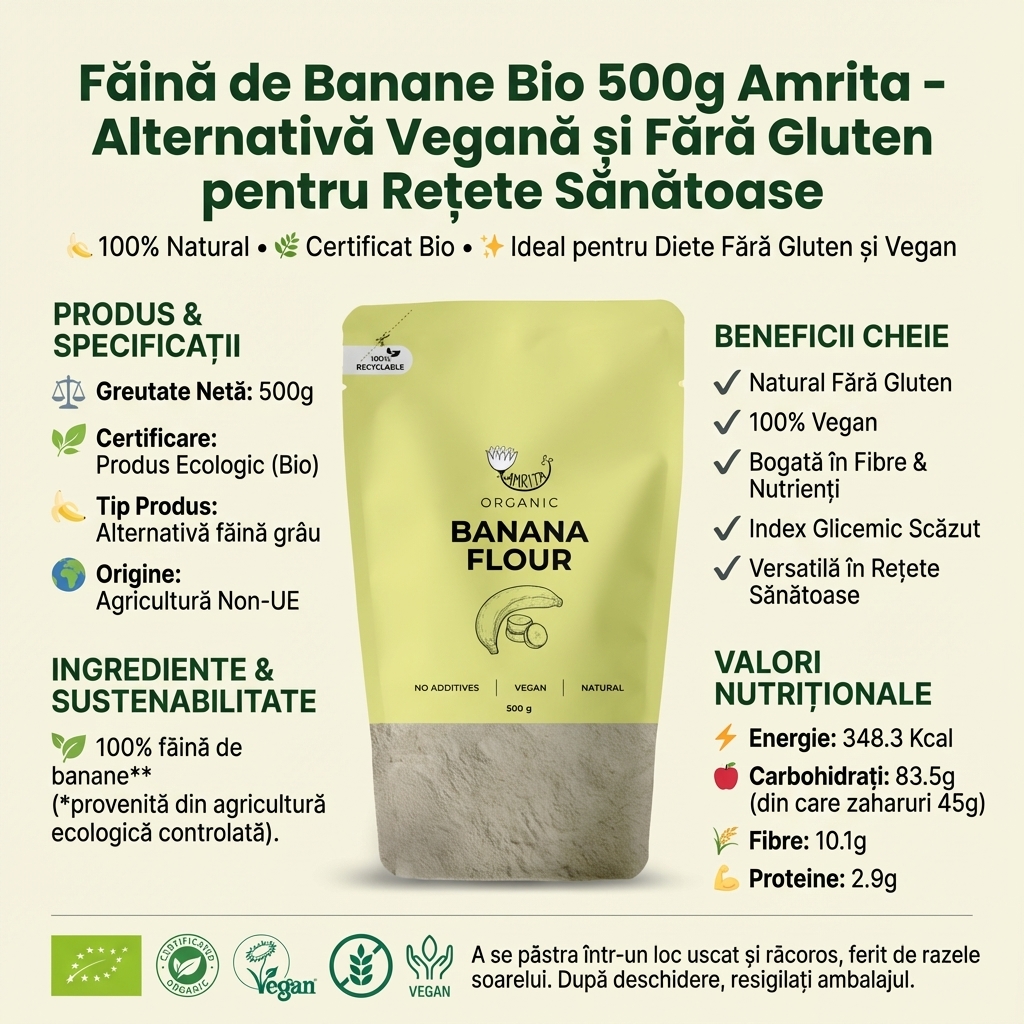 Făină de Banane Bio 500g Amrita - Alternativă Vegană și Fără Gluten pentru Rețete Sănătoase 4