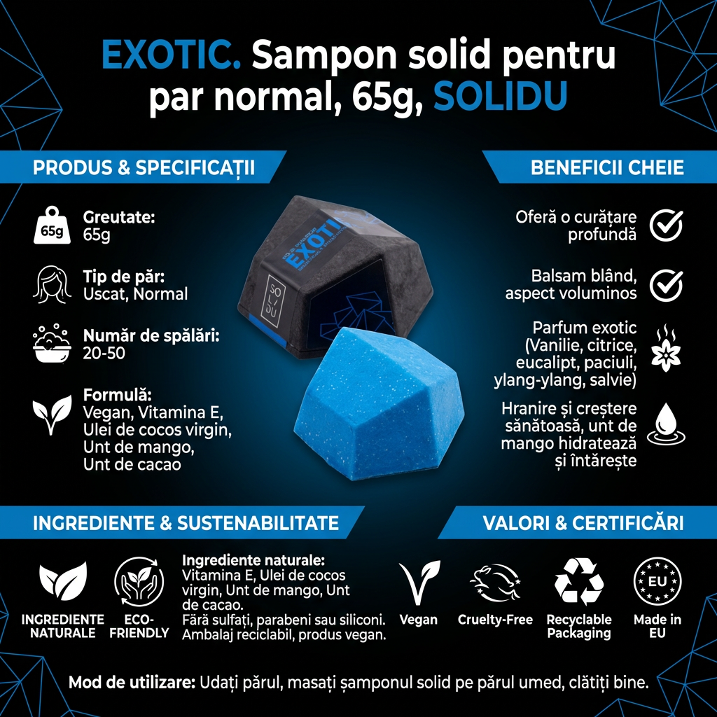Șampon Solid SOLIDU EXOTIC - Volum și Prospețime pentru Păr Normal cu Eucalipt și Ylang-Ylang 4