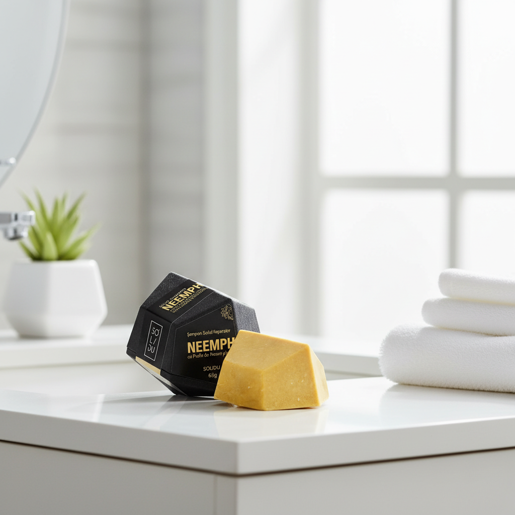 Șampon Solid Reparator NEEMPH cu Pudră de Neem și Busuioc - SOLIDU 65g