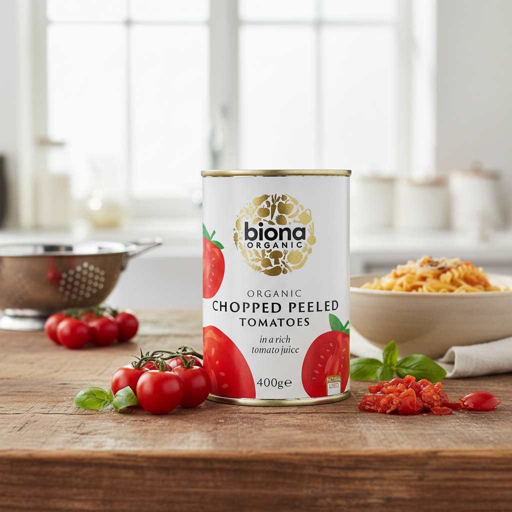 Roșii Decojite și Mărunțite Bio Biona - Gust Autentic Italian, Fără Zahăr sau Sare Adăugată, 400g