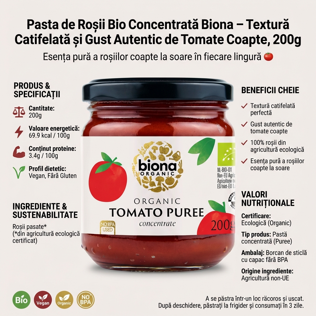 Pasta de Roșii Bio Concentrată Biona – Textură Catifelată și Gust Autentic de Tomate Coapte, 200g 4