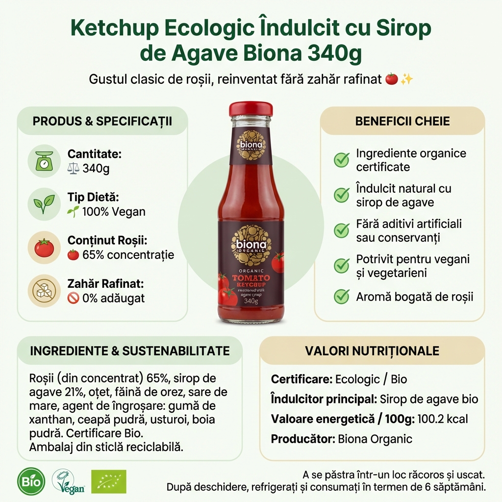 Ketchup Ecologic Îndulcit cu Sirop de Agave Biona 340g 4