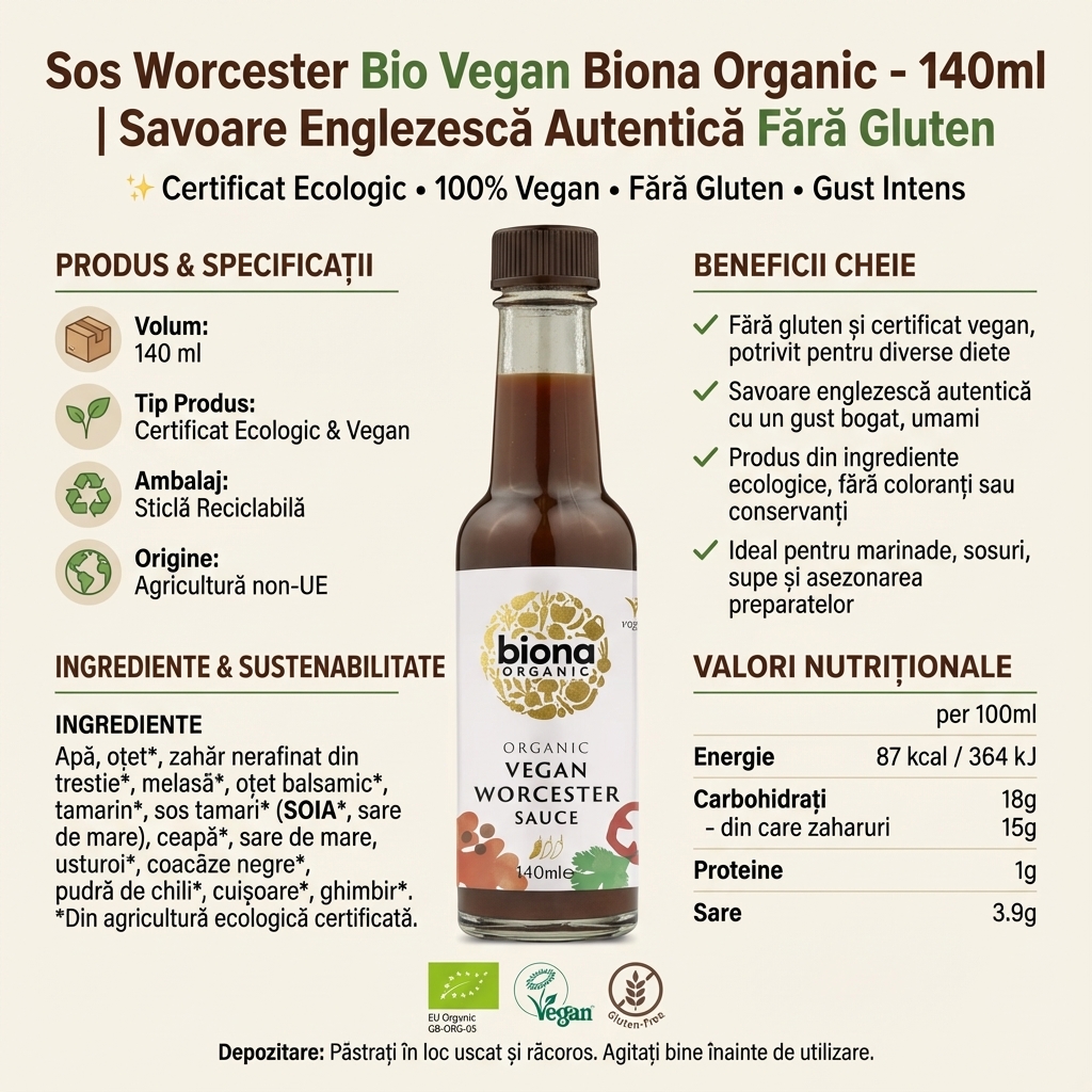 Sos Worcester Bio Vegan Biona Organic - 140ml | Savoare Englezescă Autentică Fără Gluten 4