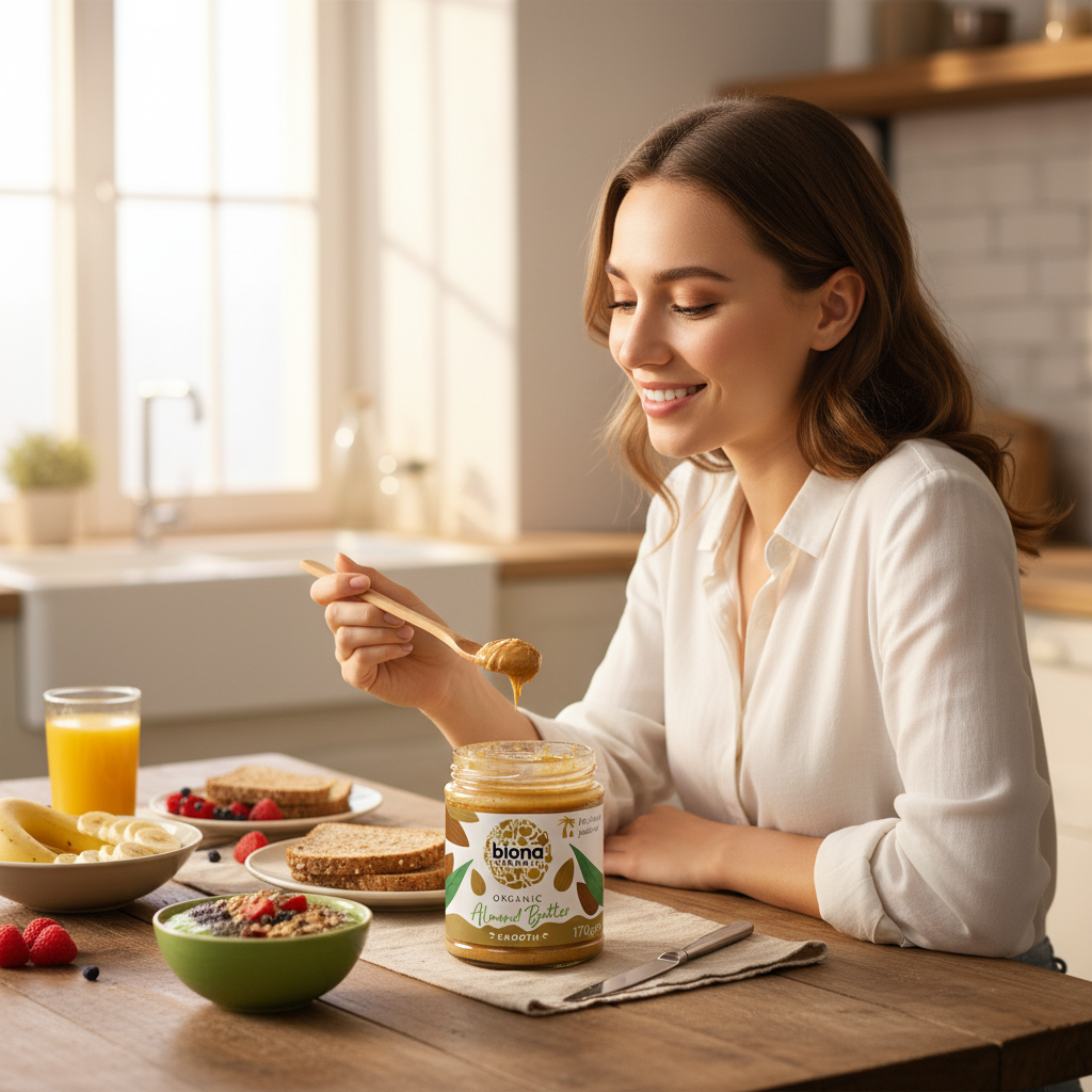 Cremă de Migdale Smooth Bio Biona | Pastă Fină din 100% Migdale Coapte Fără Ulei de Palmier - 170g 3