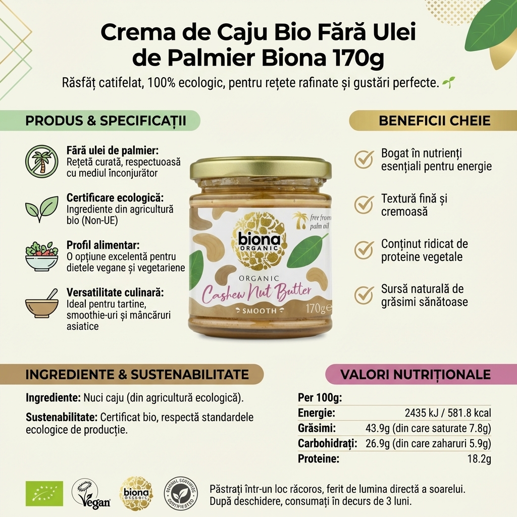 Crema de Caju Bio Fără Ulei de Palmier Biona 170g 4