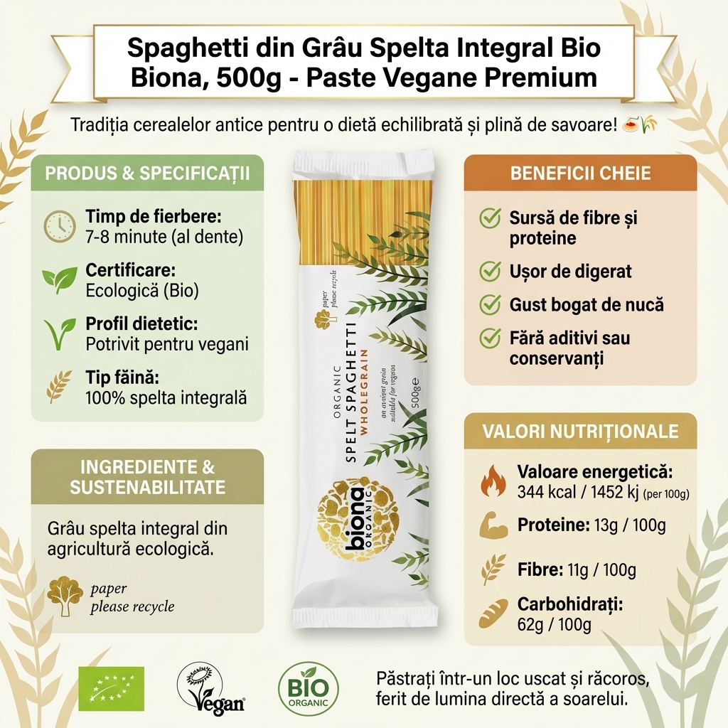 Spaghetti din Grâu Spelta Integral Bio Biona, 500g - Paste Vegane Premium 4