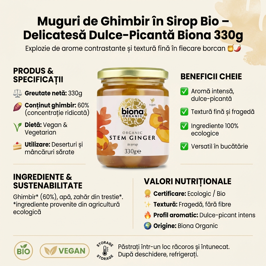 Muguri de Ghimbir în Sirop Bio – Delicatesă Dulce-Picantă Biona 330g 4