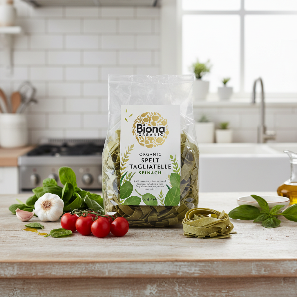 Tagliatelle Bio din Grâu Spelta cu Spanac, Bogate în Fibre și Proteine - Biona Organic 250g 2