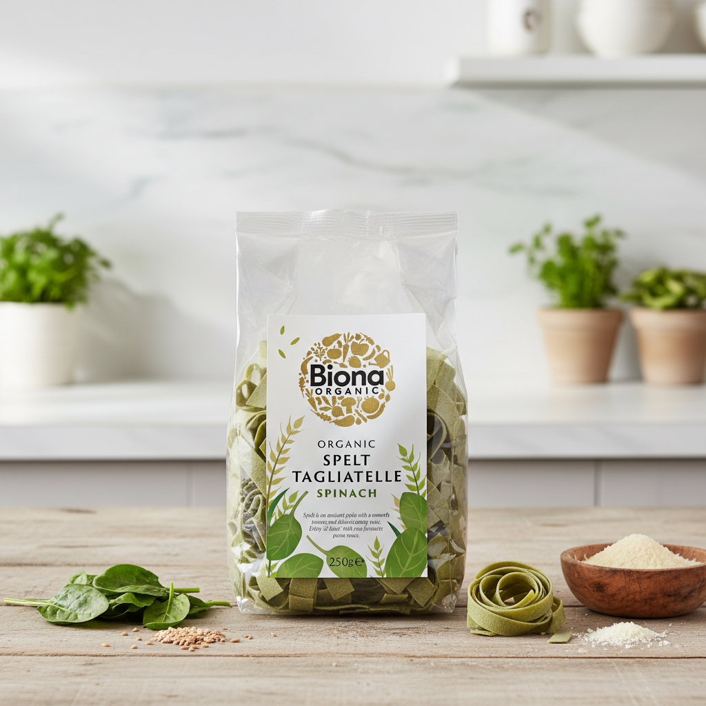 Tagliatelle Bio din Grâu Spelta cu Spanac, Bogate în Fibre și Proteine - Biona Organic 250g