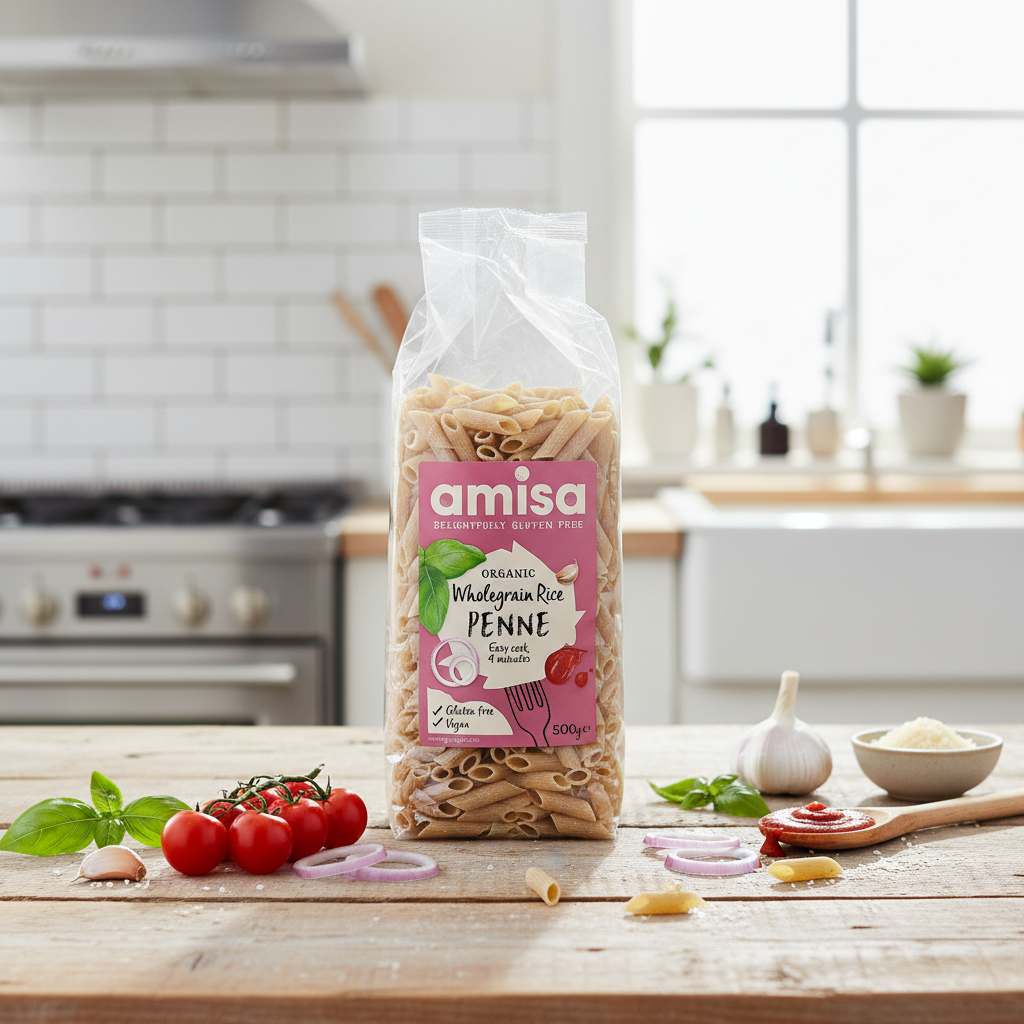 Penne Ecologice din Orez Integral Fără Gluten - Textură Al dente și Sursă de Fibre - Amisa 500g 2