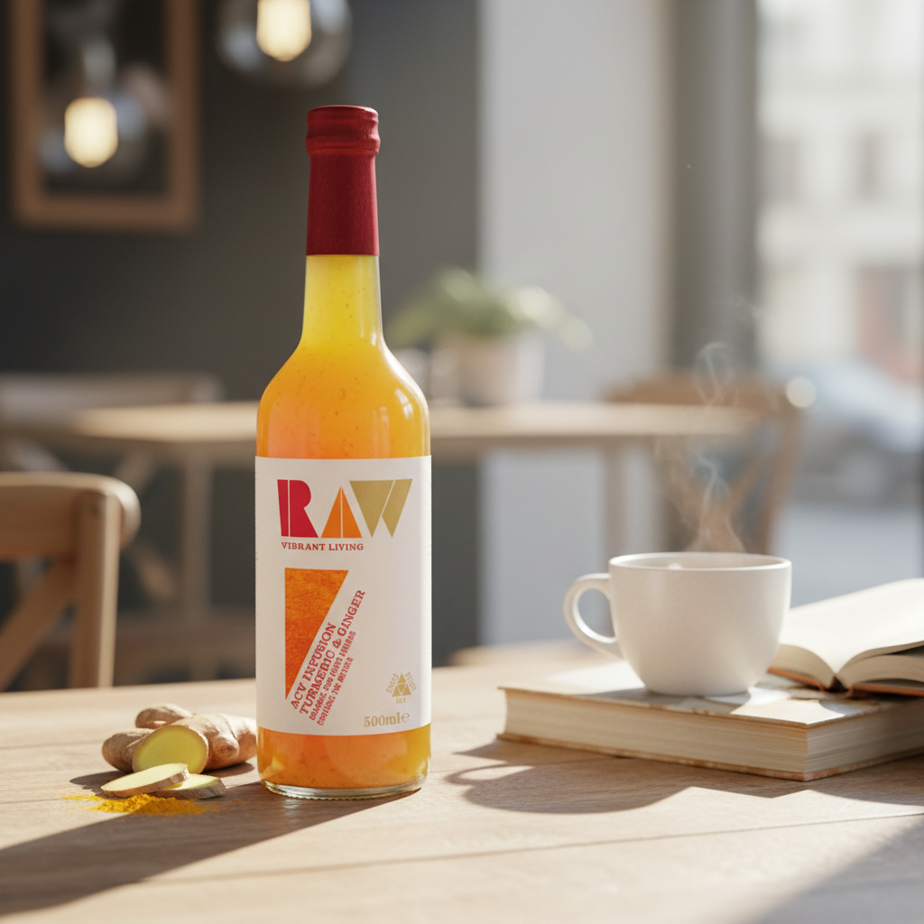 Oțet din Cidru de Mere cu Turmeric și Ghimbir Bio 500ml Raw Health - Nepasteurizat și Nefiltrat