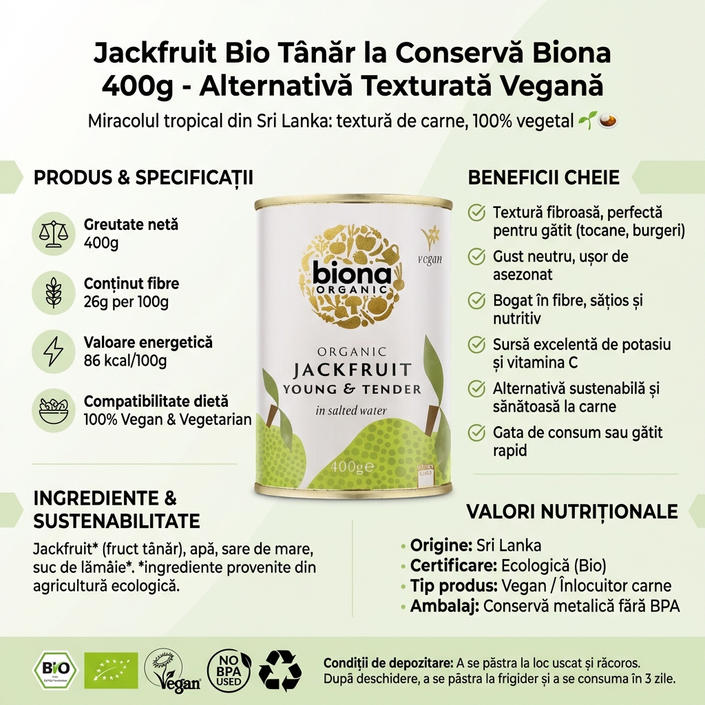 Jackfruit Bio Tânăr la Conservă Biona 400g - Alternativă Texturată Vegană 4
