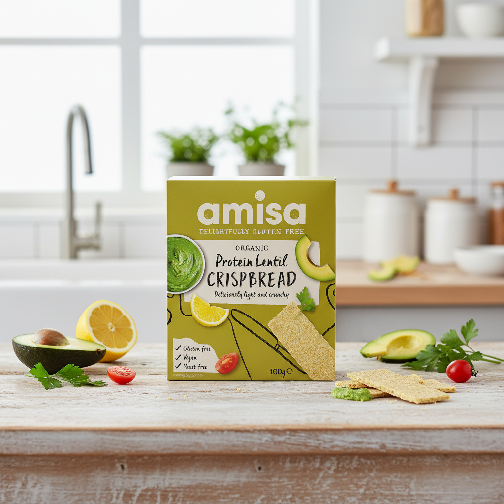 Crispbread Proteic Bio din Linte și Mazăre Fără Gluten Amisa - Gustare Crocantă 100g 2