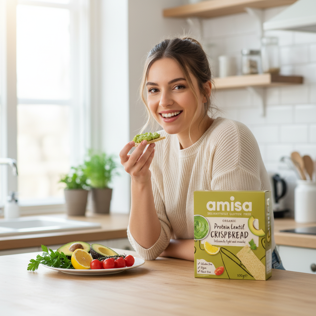 Crispbread Proteic Bio din Linte și Mazăre Fără Gluten Amisa - Gustare Crocantă 100g 3