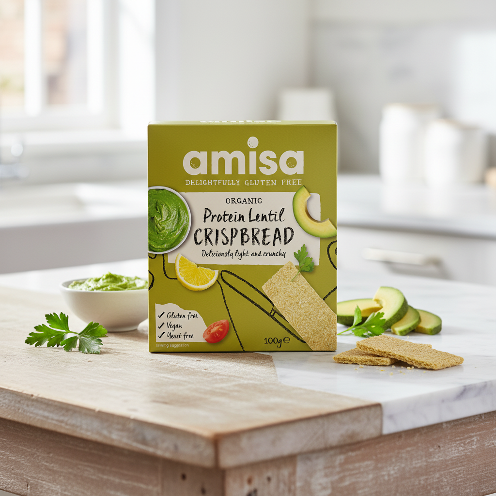 Crispbread Proteic Bio din Linte și Mazăre Fără Gluten Amisa - Gustare Crocantă 100g