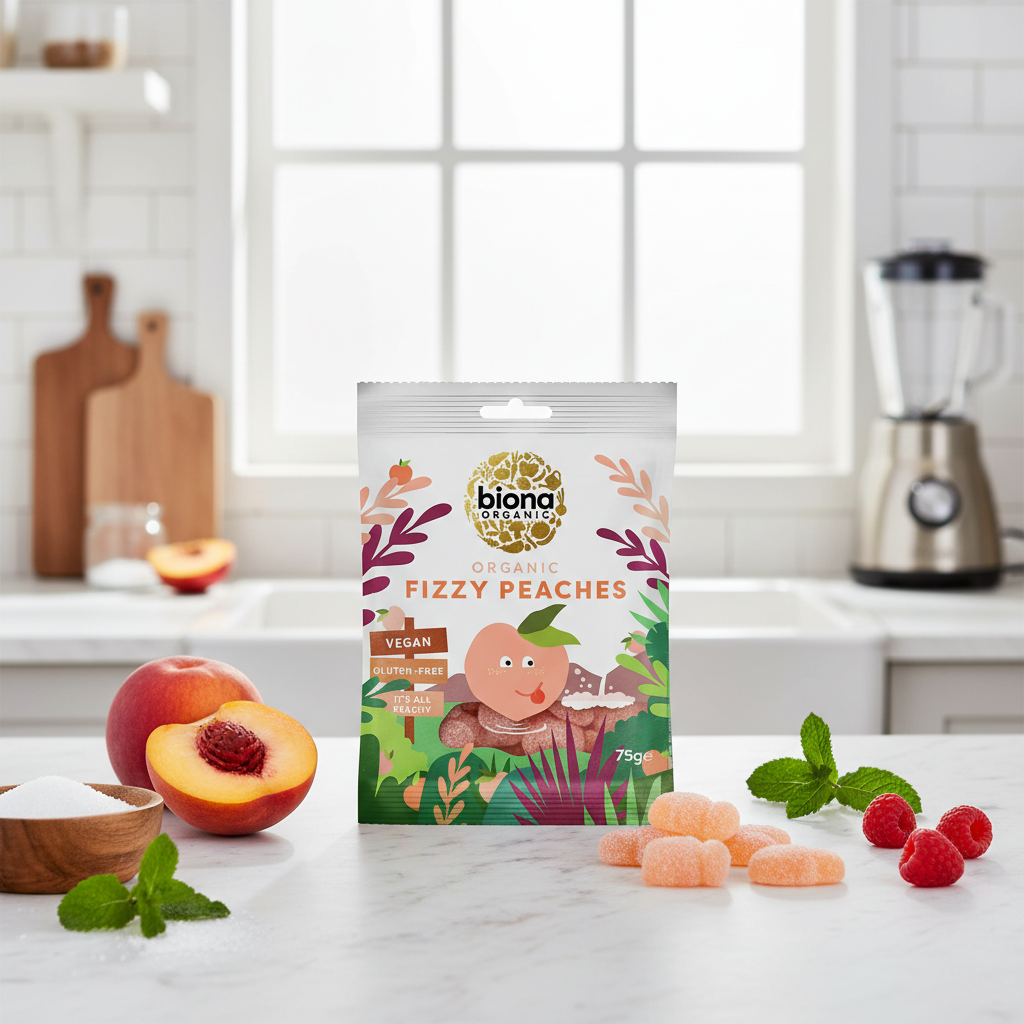 Jeleuri Bio Acidulate cu Aromă de Piersici Biona Organic - Vegan & Fără Gluten 75g 2