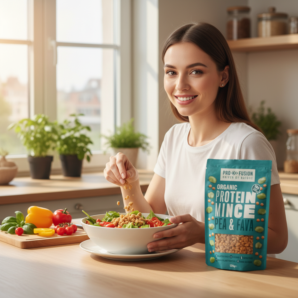 Proteină Vegetală Texturată Bio din Mazăre și Fava Mince - Alternativă la Carne Tocată Profusion 125g 3