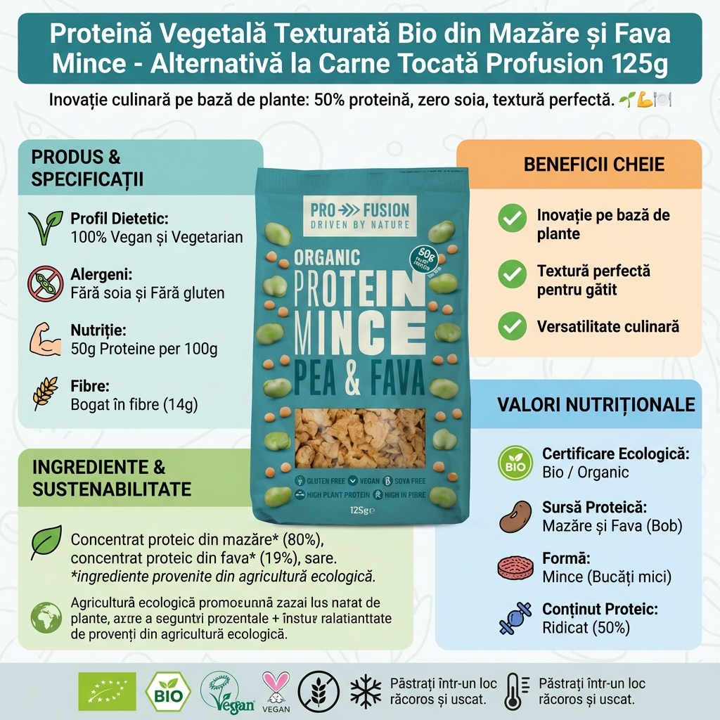 Proteină Vegetală Texturată Bio din Mazăre și Fava Mince - Alternativă la Carne Tocată Profusion 125g 4