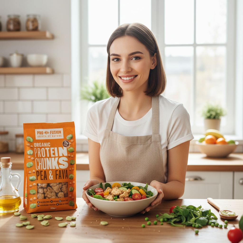 Proteină Vegetală Texturată Bio din Mazăre și Fava - Bucăți Mari (Chunks) - Profusion 125g 3