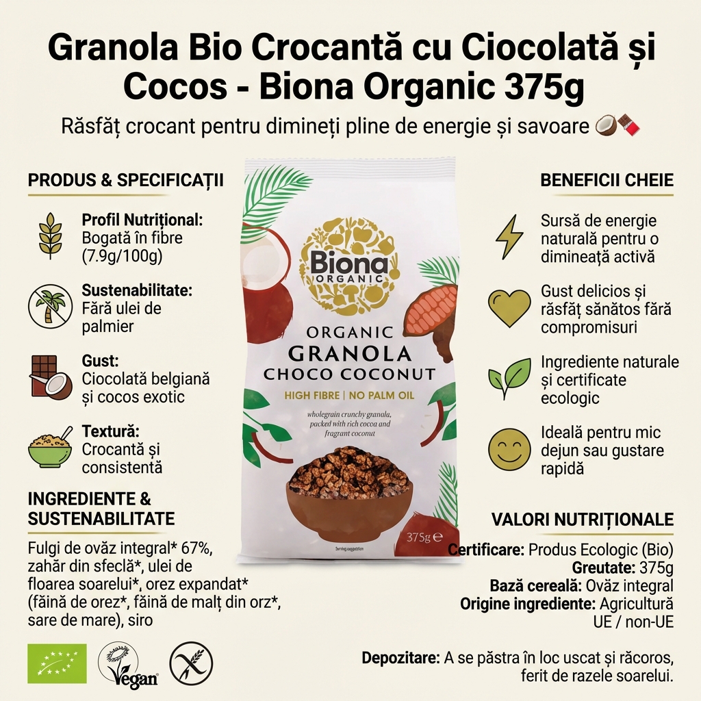 Granola Bio Crocantă cu Ciocolată și Cocos - Biona Organic 375g 4