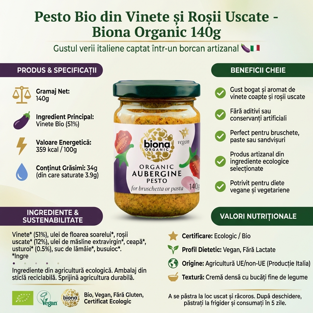 Pesto Bio din Vinete și Roșii Uscate - Biona Organic 140g 4