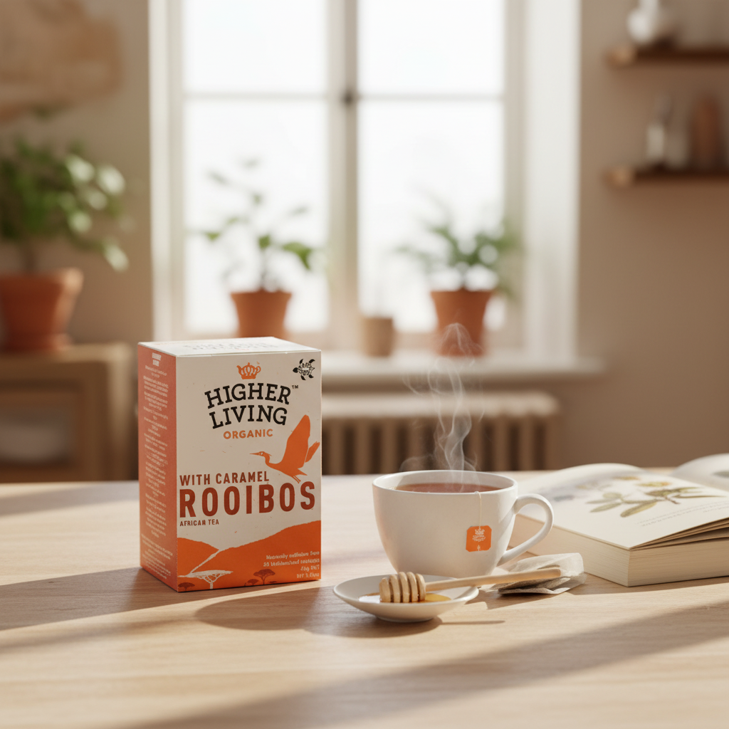 Ceai Bio Rooibos cu Caramel Higher Living: Infuzie Delicioasă Fără Cafeină, 20 Plicuri (40g)