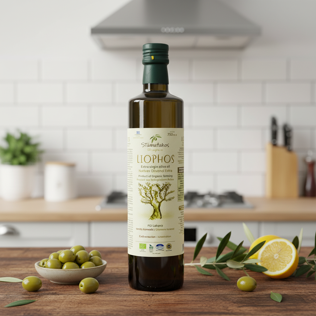 Ulei de Măsline Extravirgin Liophos Bio 750ml – Artizanal din Grecia, Presat la Rece, Soi Koroneiki