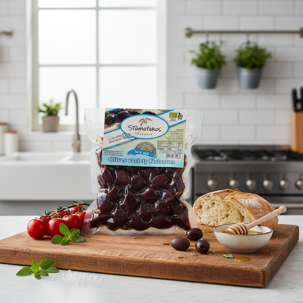 Măsline Kalamata Bio Vidate cu Conținut Redus de Sare - Stamatakos 250g 2