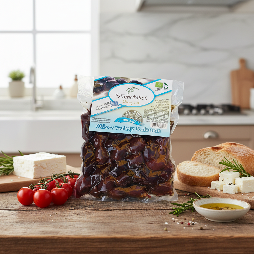 Măsline Kalamata Bio cu Conținut Redus de Sare - Stamatakos 500g 2