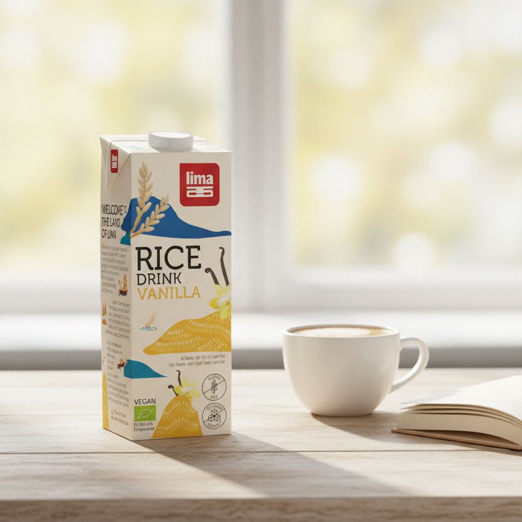 Băutură Vegetală de Orez cu Vanilie Bio – O Alternativă Premium Fără Gluten și Fără Lactoză, Lima 1L
