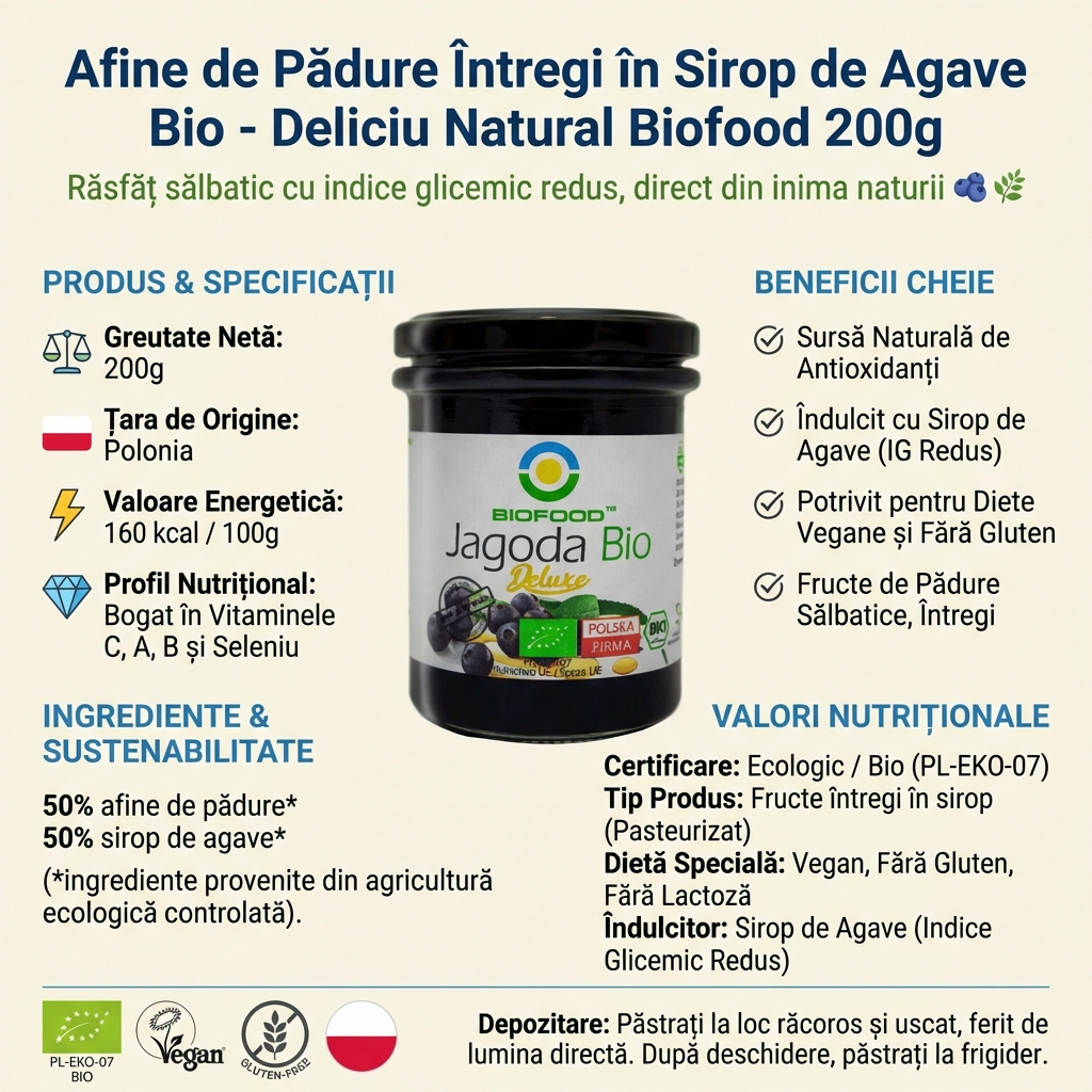 Afine de Pădure Întregi în Sirop de Agave Bio - Deliciu Natural Biofood 200g 4