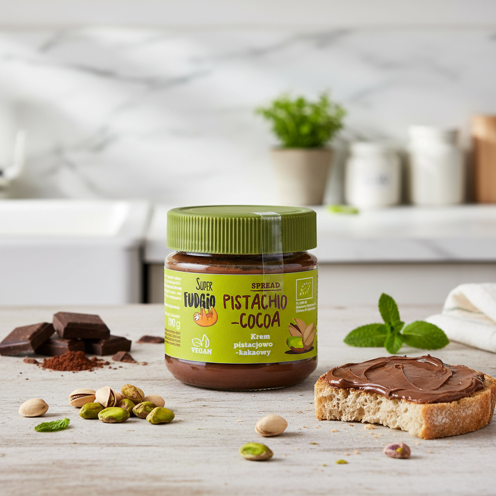 Crema Tartinabila BIO cu Ciocolata, Fistic si Cacao Super Fudgio, 190g - Deliciu Vegan, Fara Gluten si Lactoza 2
