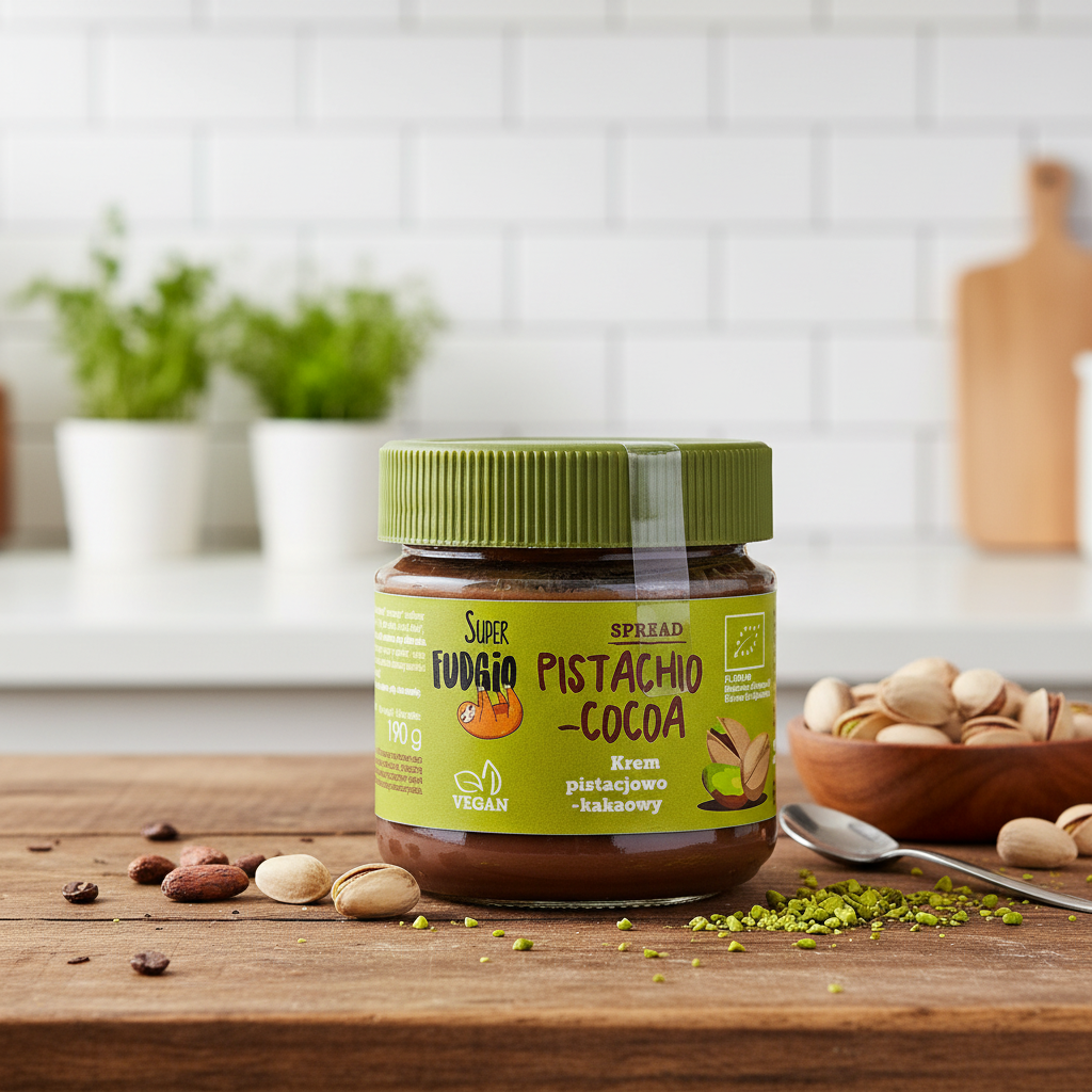 Crema Tartinabila BIO cu Ciocolata, Fistic si Cacao Super Fudgio, 190g - Deliciu Vegan, Fara Gluten si Lactoza