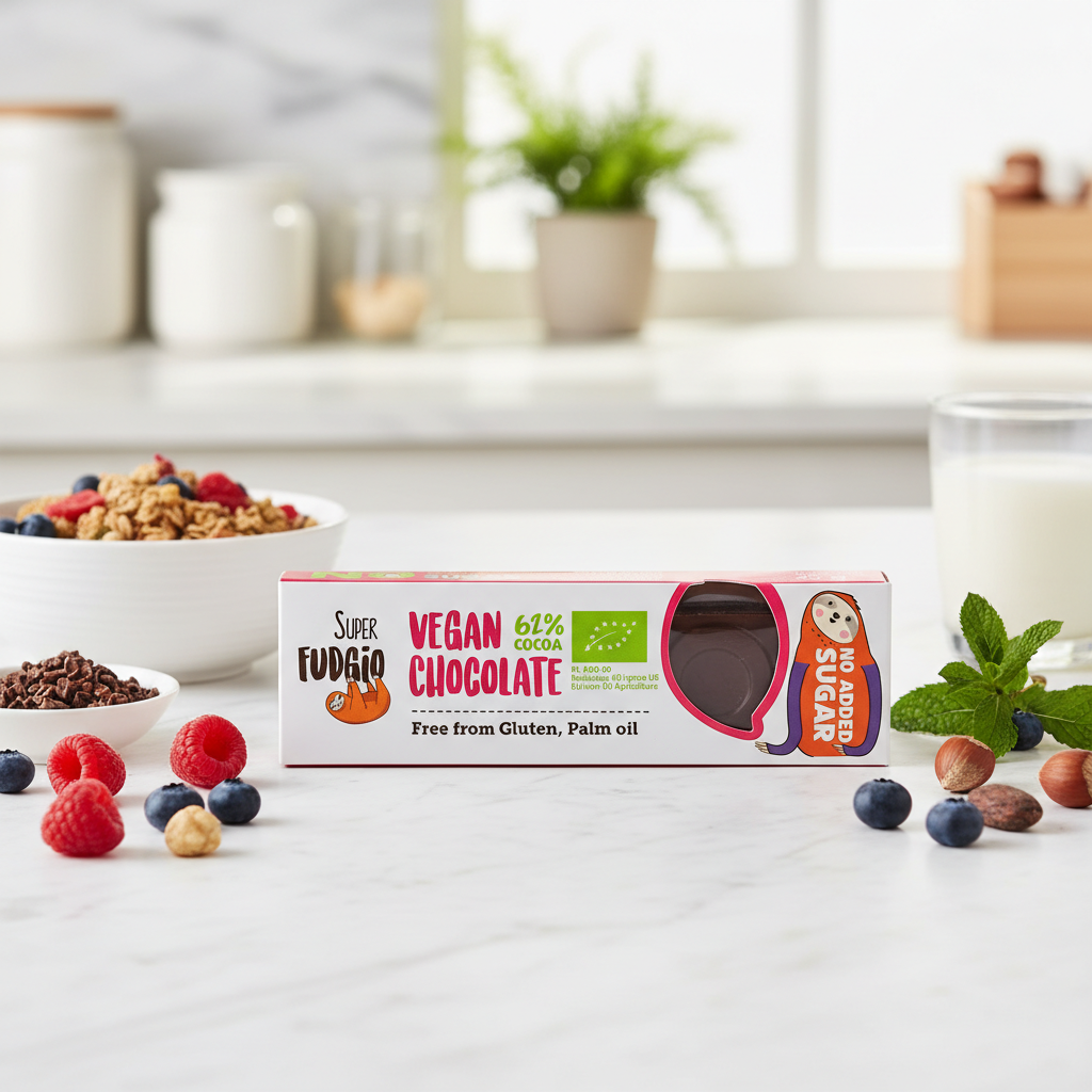Baton de Ciocolată Bio Vegană 62% Cacao fără Zahăr - Super Fudgio 40g 2