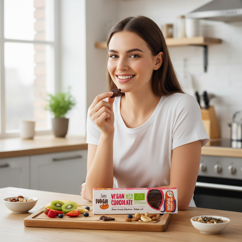 Baton de Ciocolată Bio Vegană 62% Cacao fără Zahăr - Super Fudgio 40g 3