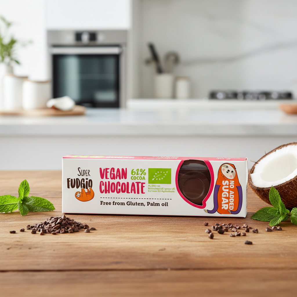 Baton de Ciocolată Bio Vegană 62% Cacao fără Zahăr - Super Fudgio 40g