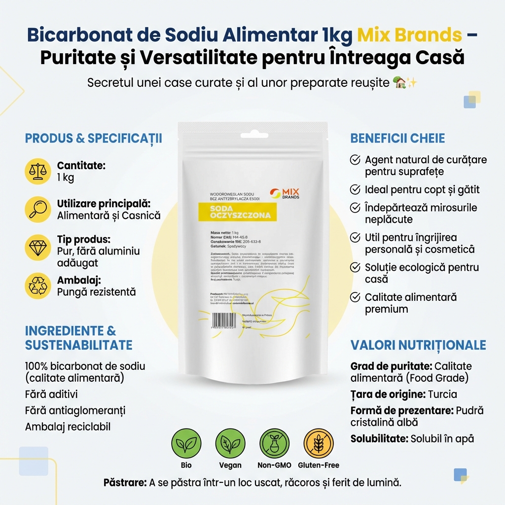 Bicarbonat de Sodiu Alimentar 1kg Mix Brands – Puritate și Versatilitate pentru Întreaga Casă 4