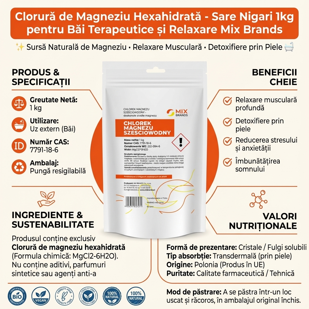 Clorură de Magneziu Hexahidrată - Sare Nigari 1kg pentru Băi Terapeutice și Relaxare Mix Brands 4