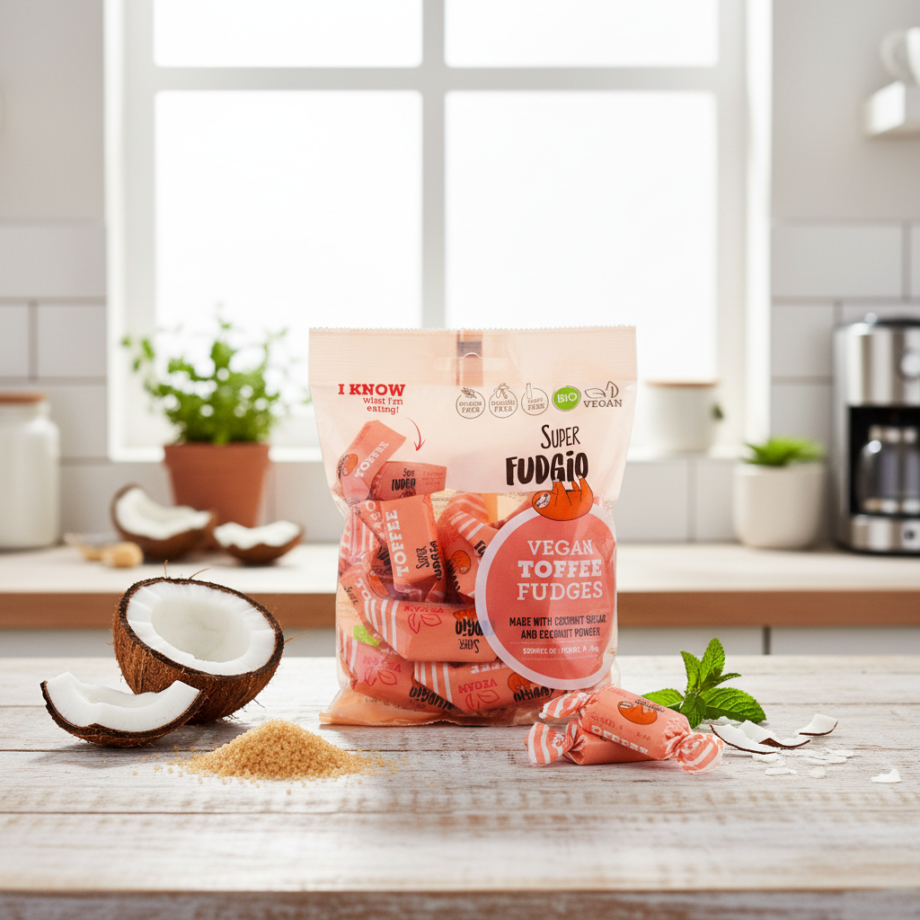 Caramele Vegane Bio cu Aromă Clasică de Toffee – Super Fudgio 150g 2