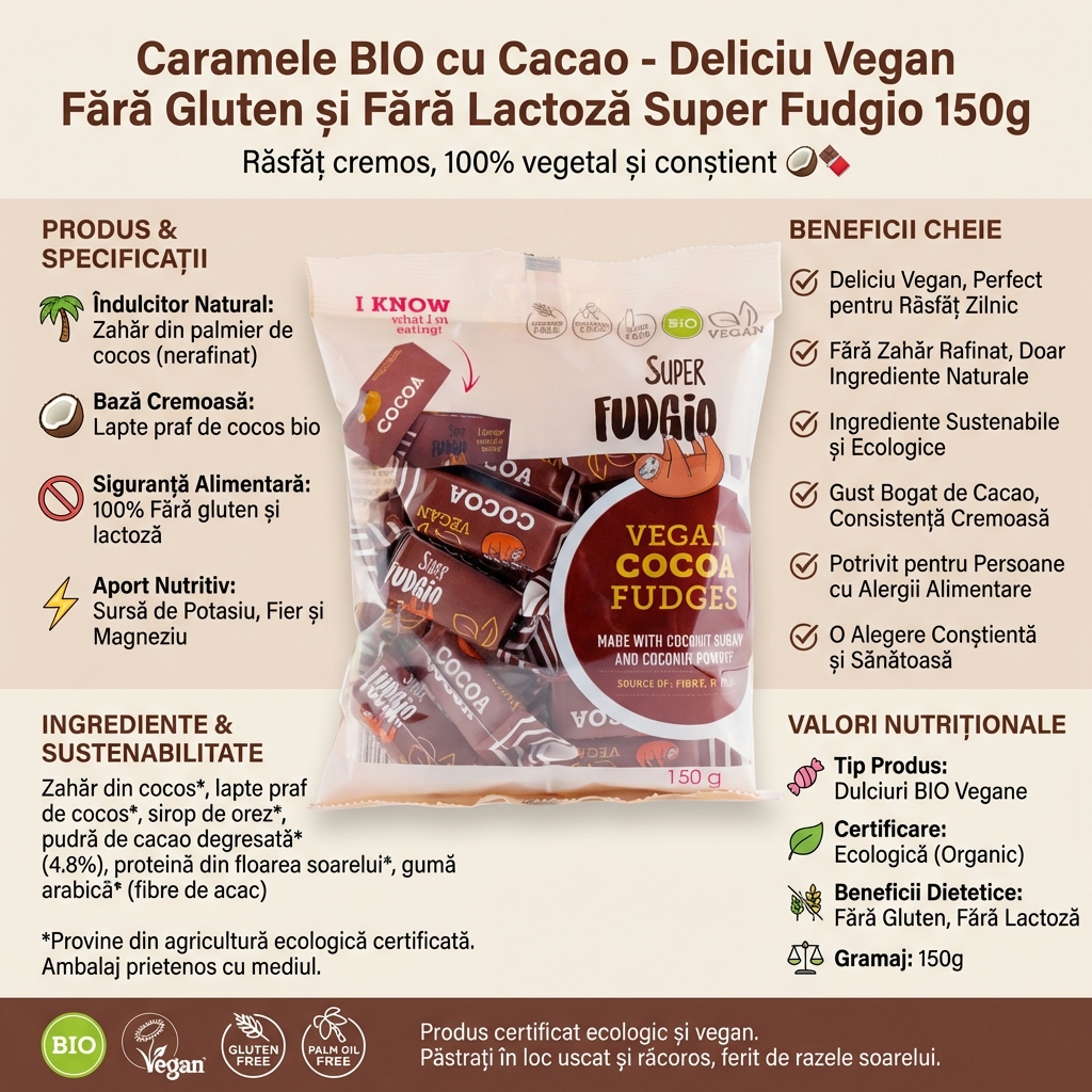 Caramele BIO cu Cacao - Deliciu Vegan Fără Gluten și Fără Lactoză Super Fudgio 150g 4