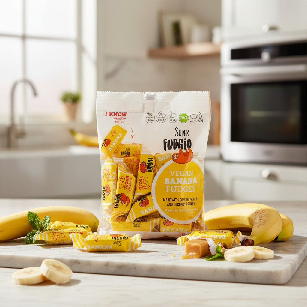 Caramele Bio Super Fudgio cu Aromă de Banane – Dulciuri Vegane Fără Gluten 150g 2
