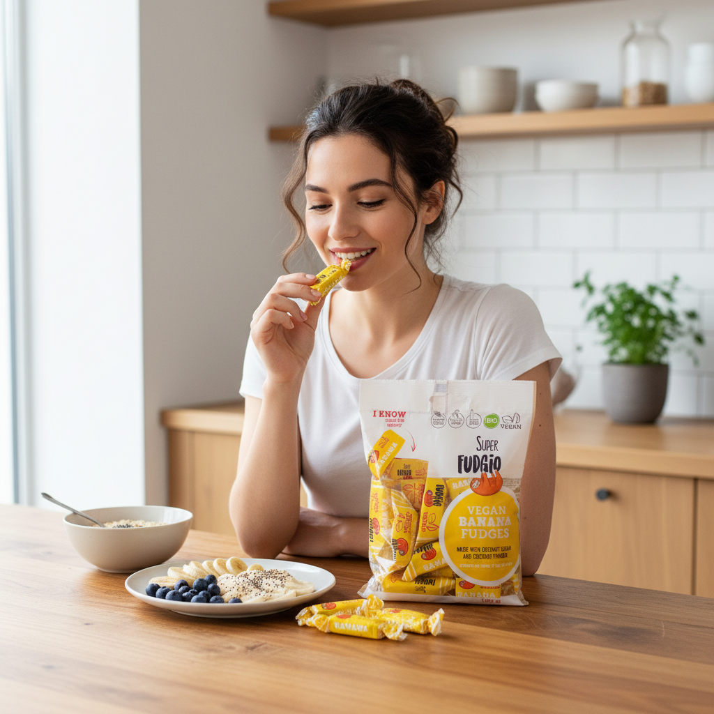 Caramele Bio Super Fudgio cu Aromă de Banane – Dulciuri Vegane Fără Gluten 150g 3