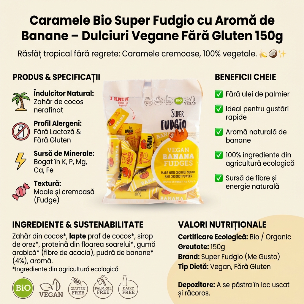 Caramele Bio Super Fudgio cu Aromă de Banane – Dulciuri Vegane Fără Gluten 150g 4