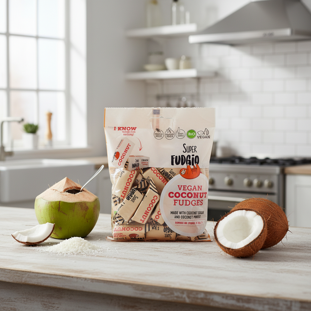 Caramele Bio Vegane cu Cocos Super Fudgio - Fără Gluten & Lactoză, Îndulcite Natural 150g