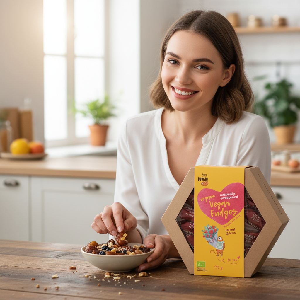 Cutie Cadou Caramele Bio Super Fudgio - Caramel și Curmale, Vegan & Fără Gluten, 195g 3