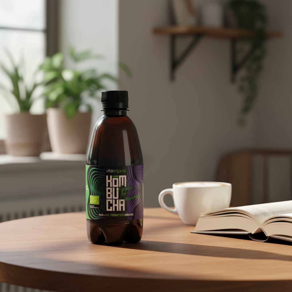 Kombucha Ecologică cu Mere și Scorțișoară, Fermentație Naturală, 330ml, Vita Organic