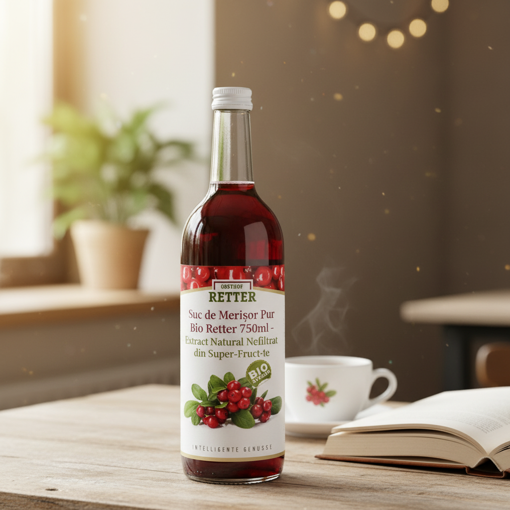 Suc de Merișor Pur Bio Retter 750ml - Extract Natural Nefiltrat din Super-Fructe